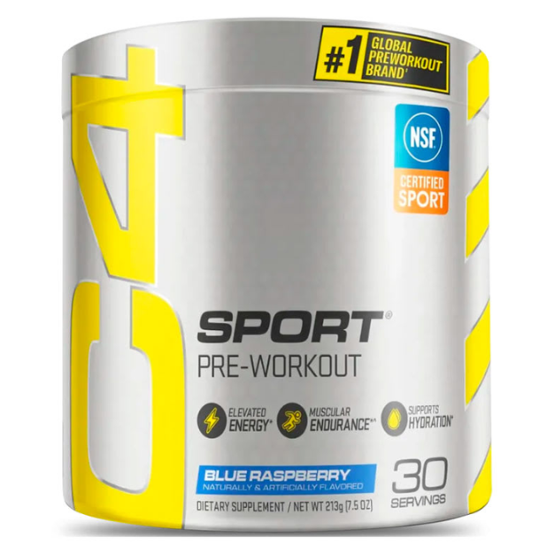 Polvo de pre-entrenamiento C4 de Cellucor en envase con scoop, ideal para potenciar el entrenamiento y aumentar energía.