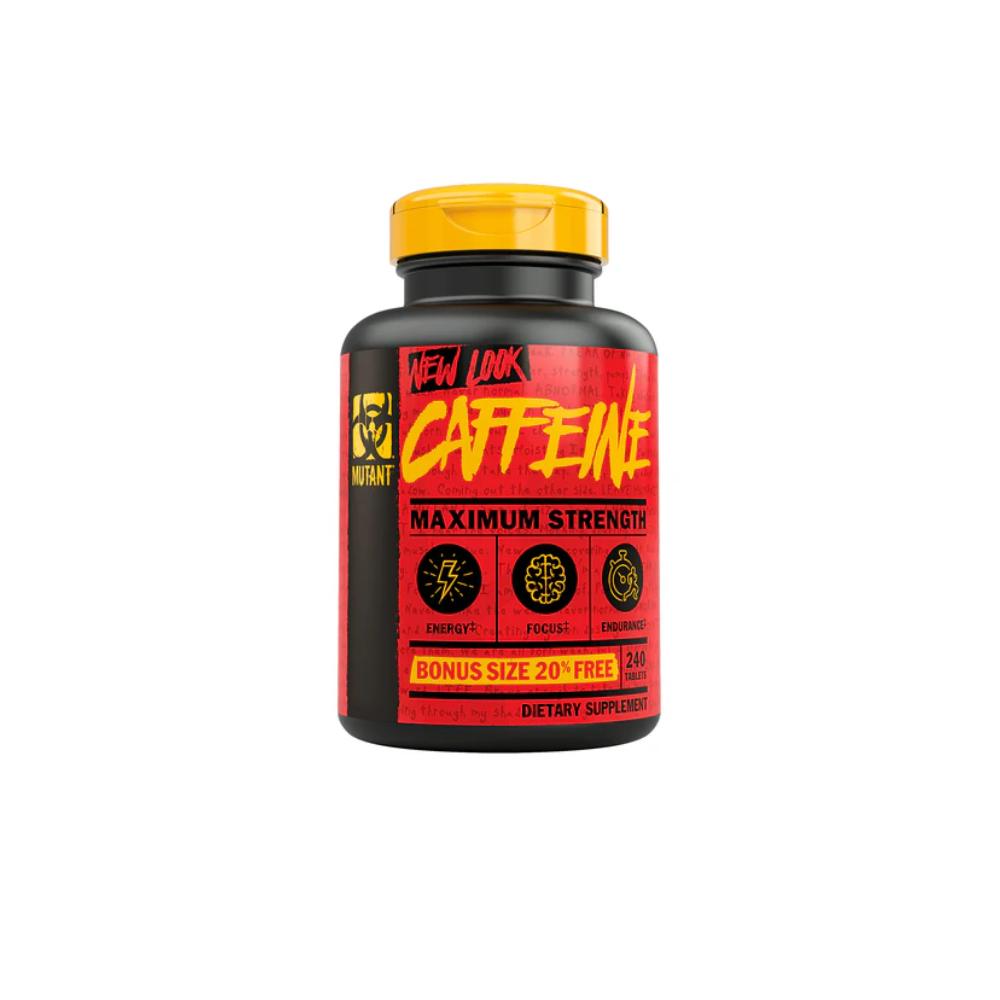 Tabletas de cafeína Mutant 200 mg, paquete con 240 tabletas para aumentar energía y concentración.
