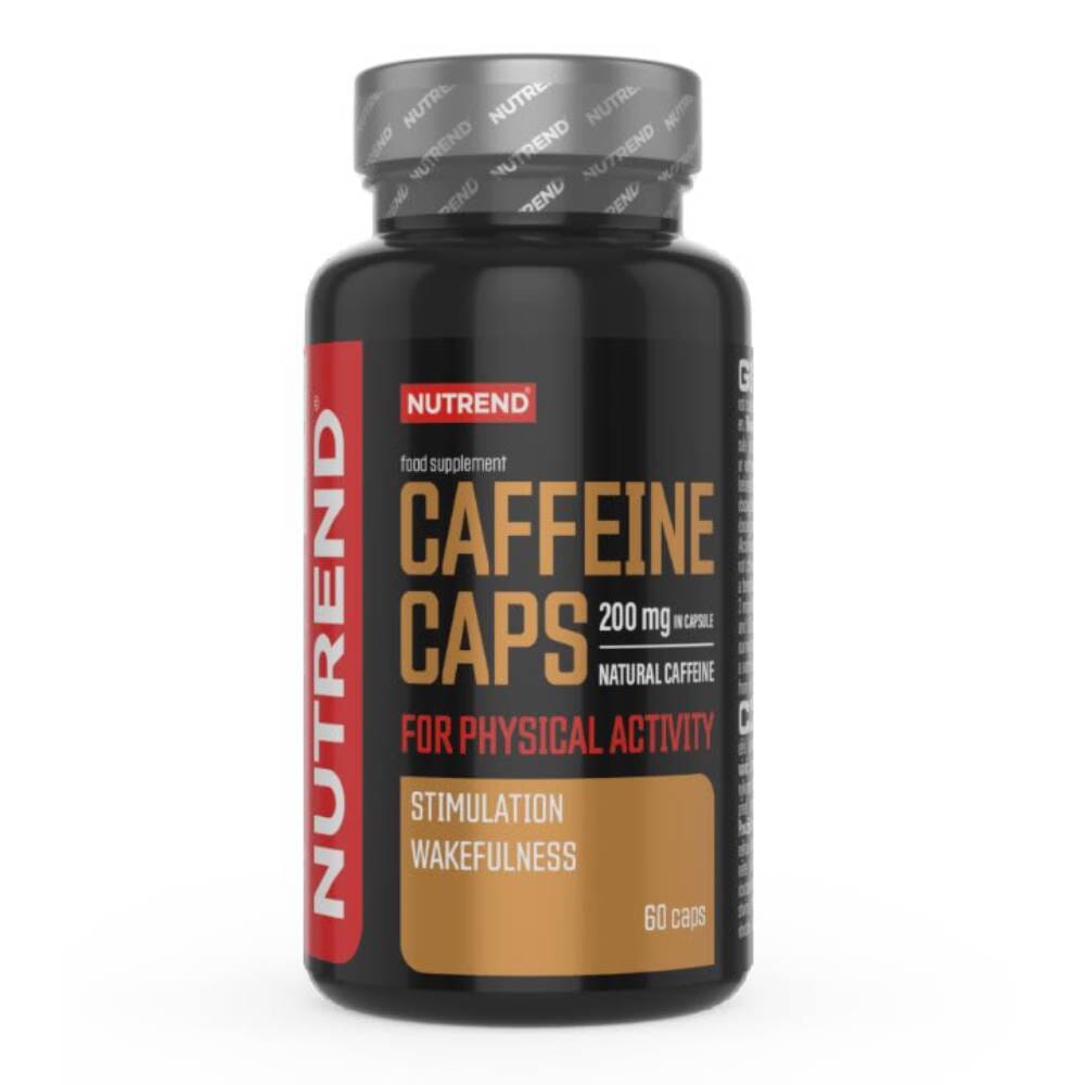 Frasco Cafeína 200 mg 60 cáps Nutrend – dosis precisa por cápsula