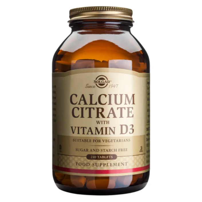 Envase de Citrato de calcio con Vitamina D3 de Solgar, 240 tabletas.