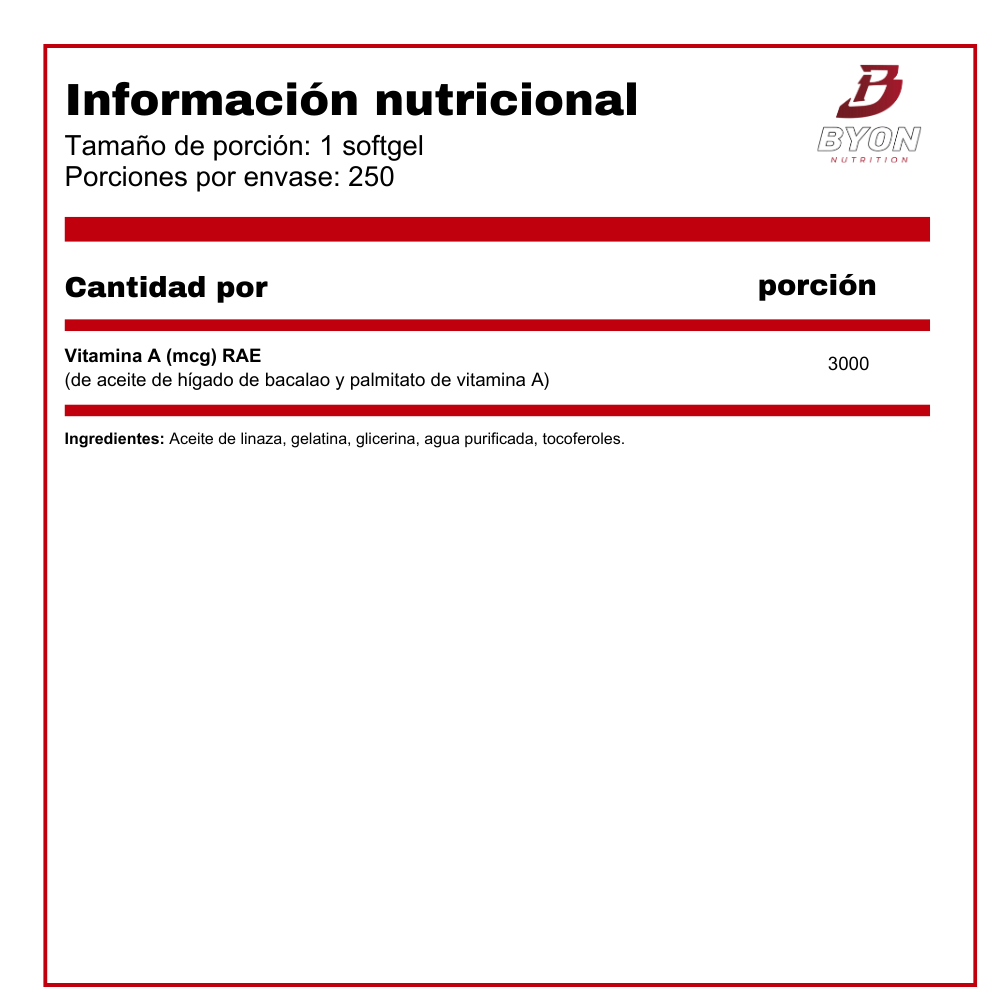 Vitamina A 10.000 ui 250 sofgels - Byon Nutrition