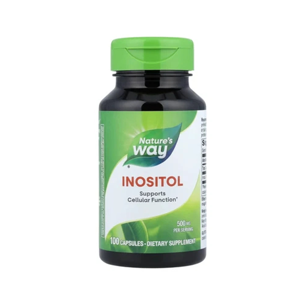 Frasco de Inositol Nature’s Way de 500 mg, presentación de 100 cápsulas.