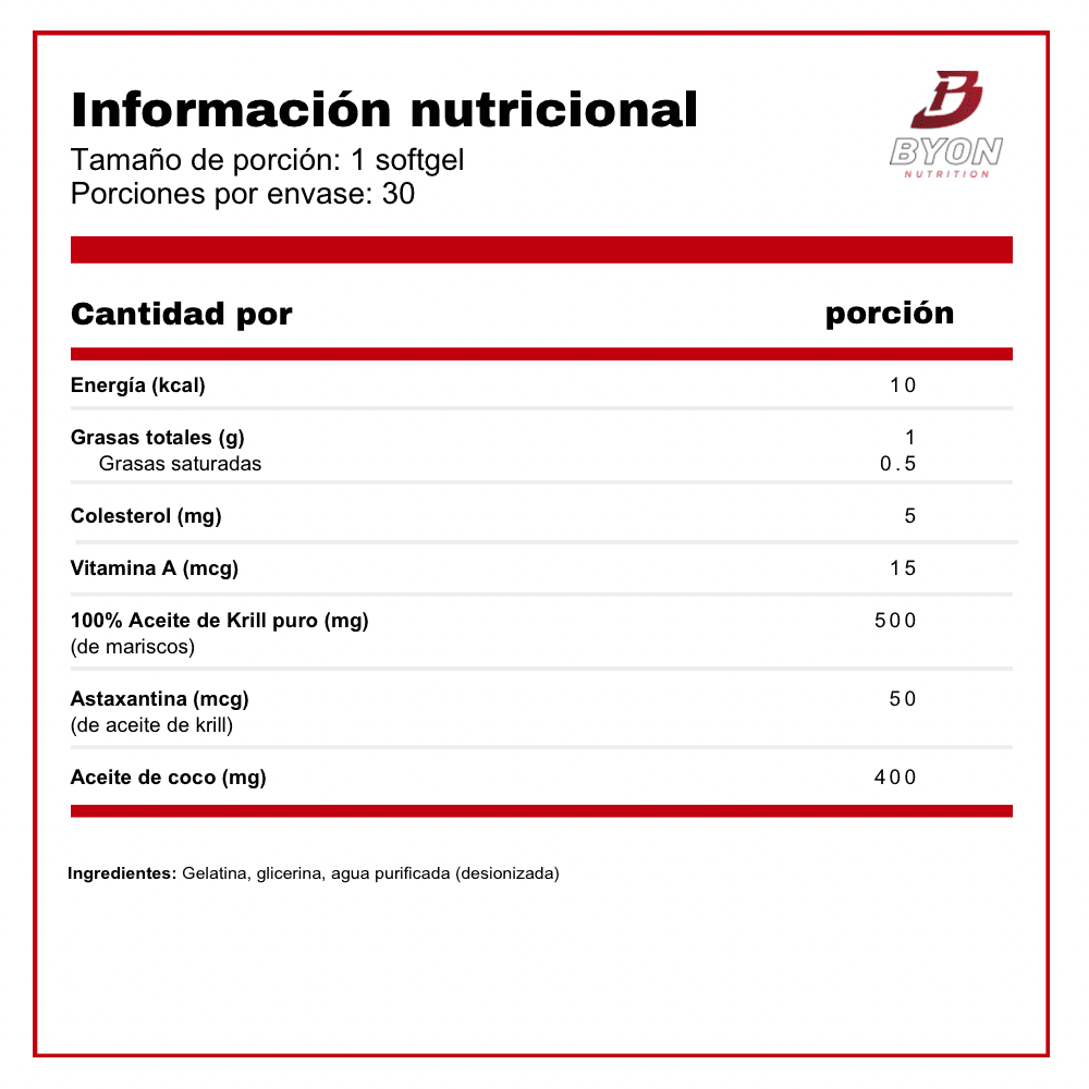 Krill Oil With Pure Coconut Oil 500 mg 30 sofgels - Byon Nutrition
