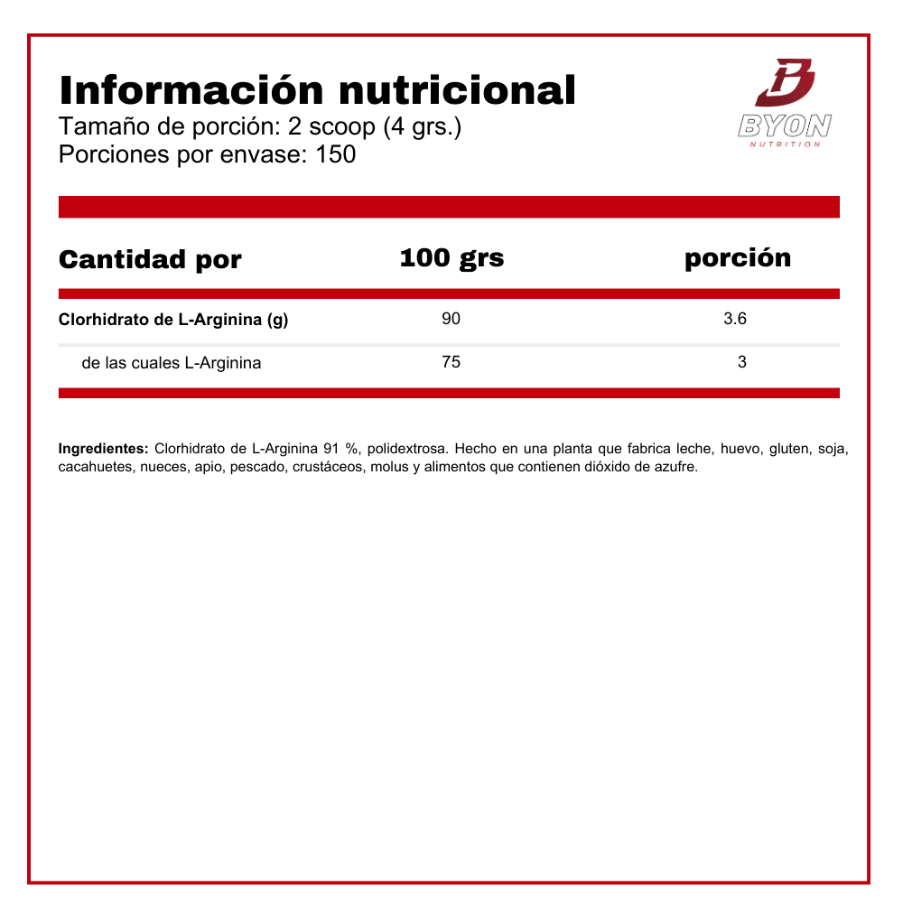L-Arginina 300 grs - Byon Nutrition