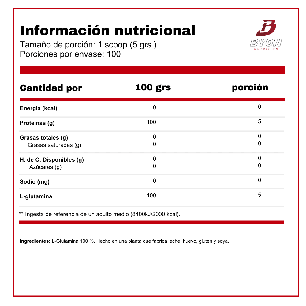 L-Glutamina 500 grs - Byon Nutrition