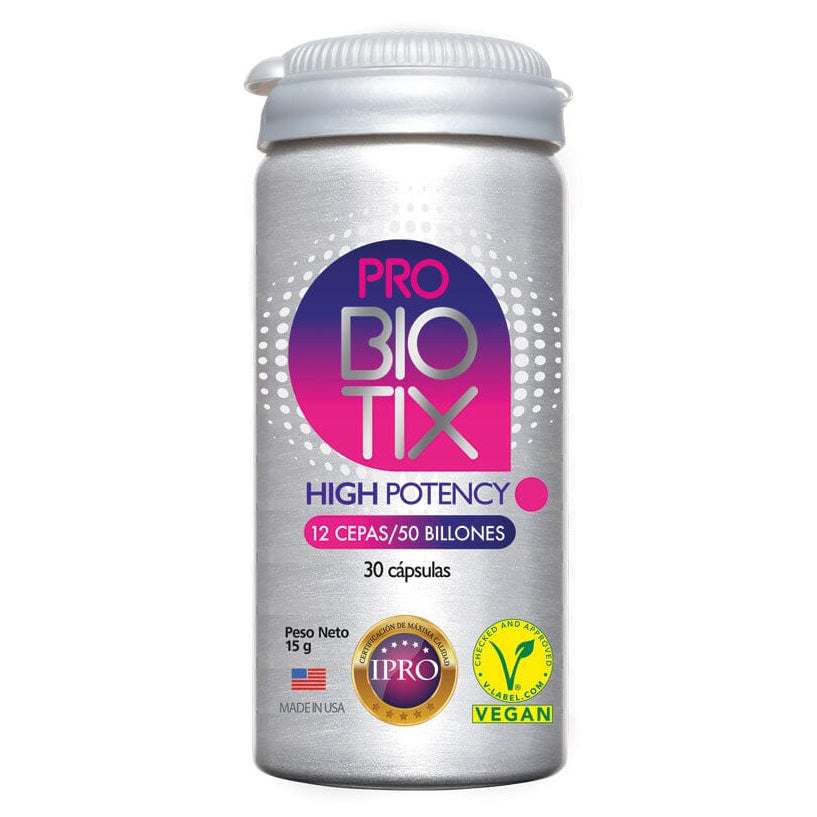 Frasco de ProBiotix alta potencia de New Science con 30 cápsulas.