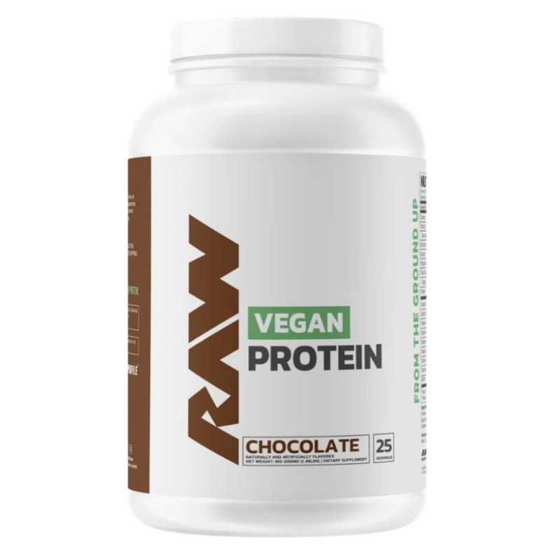 Proteína vegana RAW Nutrition RAW Vegan Protein, envase con 25 porciones, polvo de proteína vegetal para deportistas y veganos.