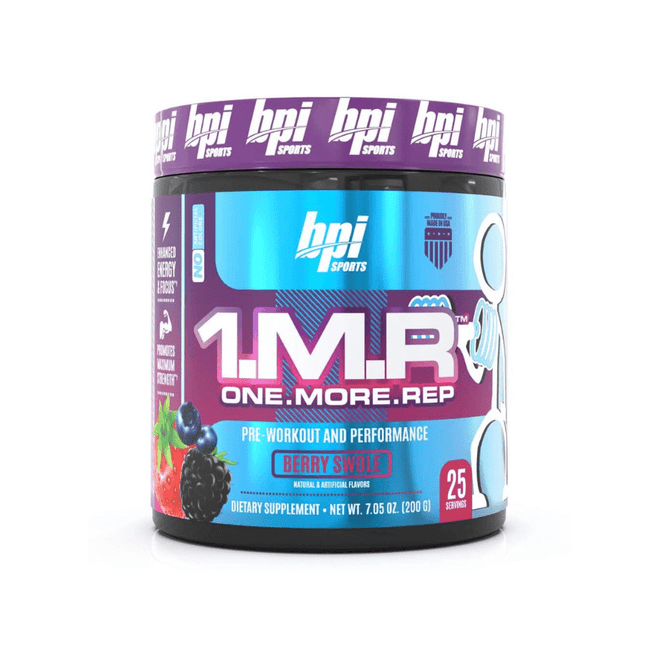 Pre-entrenamiento BPI Sports 1.M.R. One More Rep en envase con suplemento en polvo para energía y rendimiento deportivo