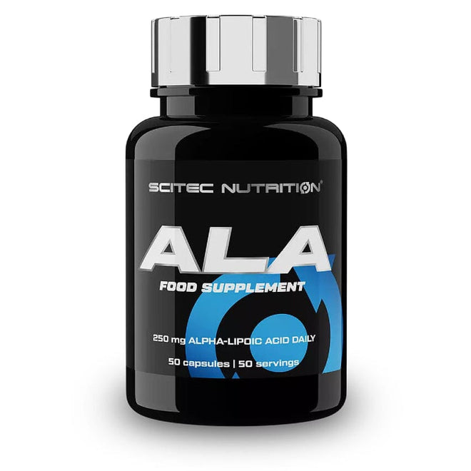 Suplemento de ALA 250 mg en cápsulas de Scitec Nutrition, vitaminas y salud, 50 cápsulas en frasco.