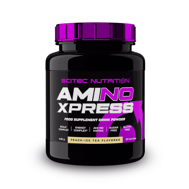 Ami-NO Express de Scitec Nutrition, aminoácidos en polvo de 440 g para recuperación y rendimiento muscular.
