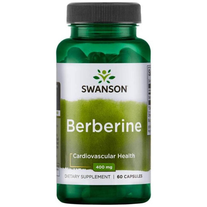 Cápsulas de Berberina 400 mg de Swanson, suplemento de vitaminas y salud en envase con 60 cápsulas.