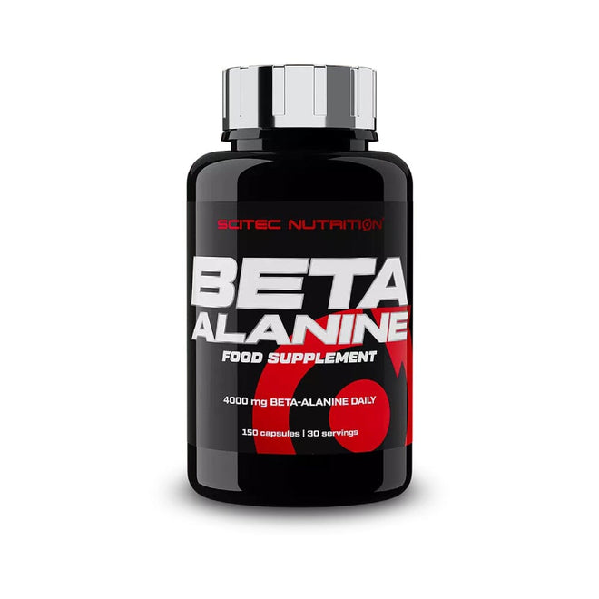 Cápsulas de Beta Alanina 4000 mg de Scitec Nutrition, suplemento pre-entrenamiento en envase con 150 cápsulas.
