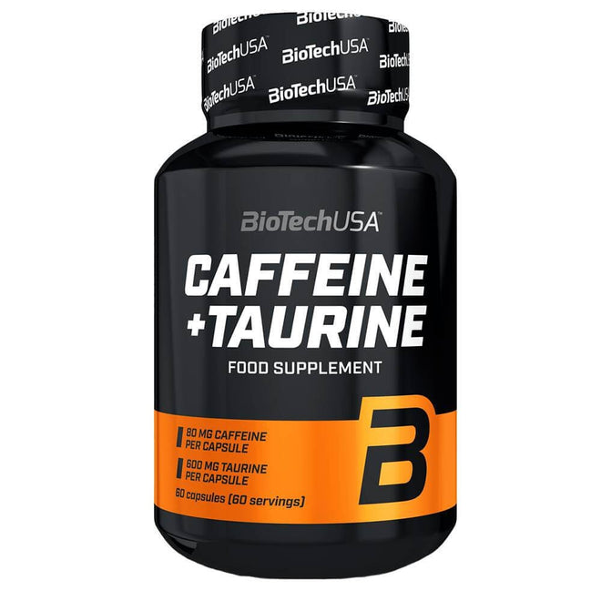 Cápsulas de cafeína y taurina para pre-entrenamiento de BiotechUSA, 60 cápsulas en envase.
