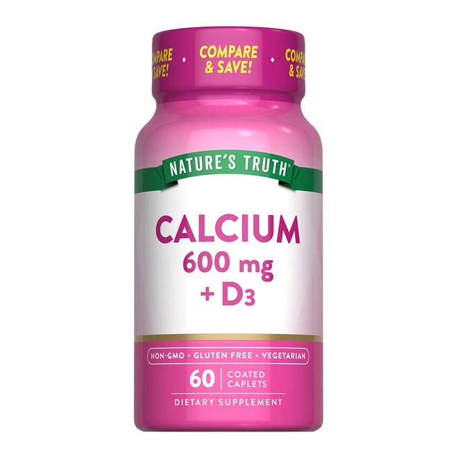 Frascos de Calcio 600 mg con Vitamina D3 de Nature's Truth, 60 cápsulas por envase.