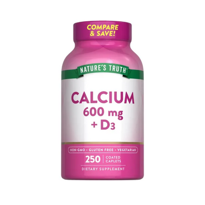 Calcio 600mg + Vitamina D3 – Nature's Truth 250 cápsulas