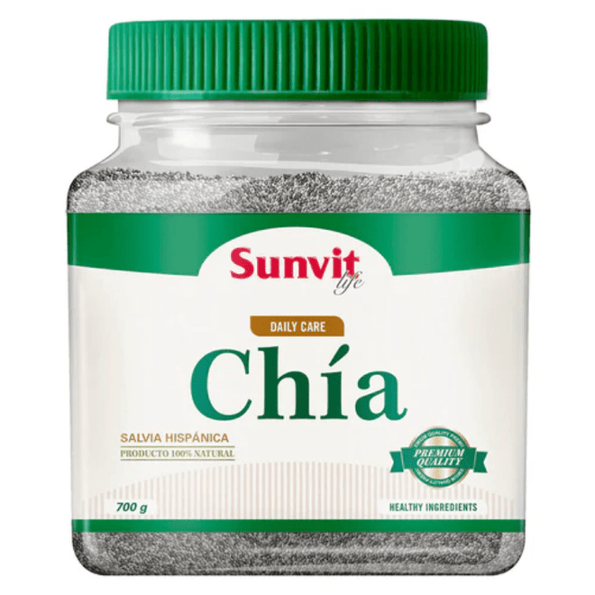 Semillas naturales de chía Sunvit Sunvit Life de 700 g, rizadas y pequeñas, ideales para agregar a alimentos ricos en Omega 3.