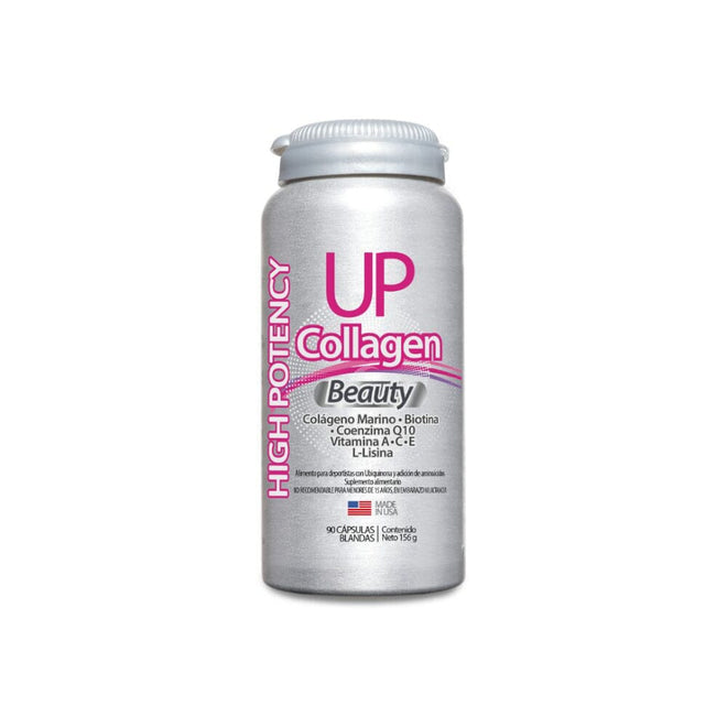 Frasco de Collagen UP Beauty de New Science con 90 cápsulas de colágeno.