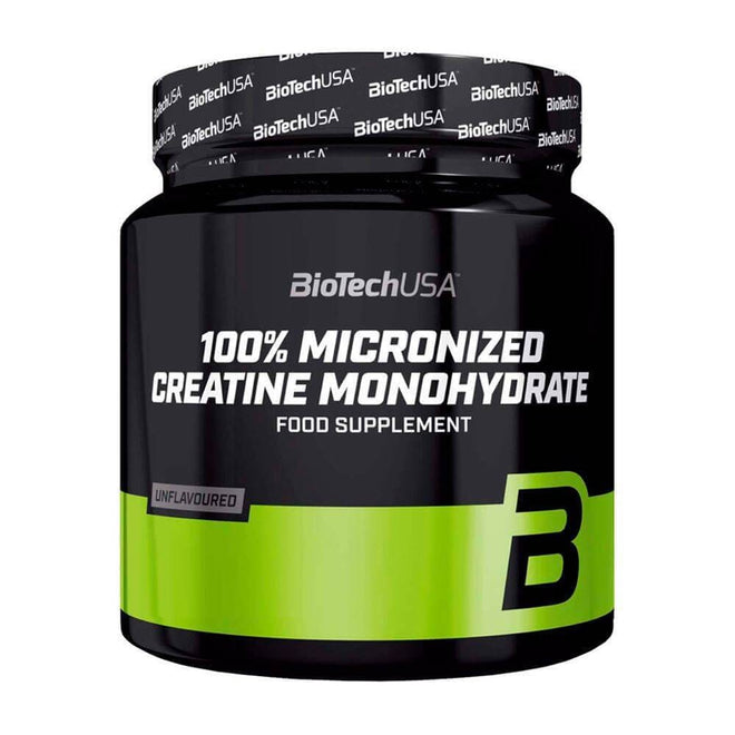 Creatina 100% Monohidratada de BiotechUSA en envase de 300 g, polvo blanco para mejorar el rendimiento deportivo.