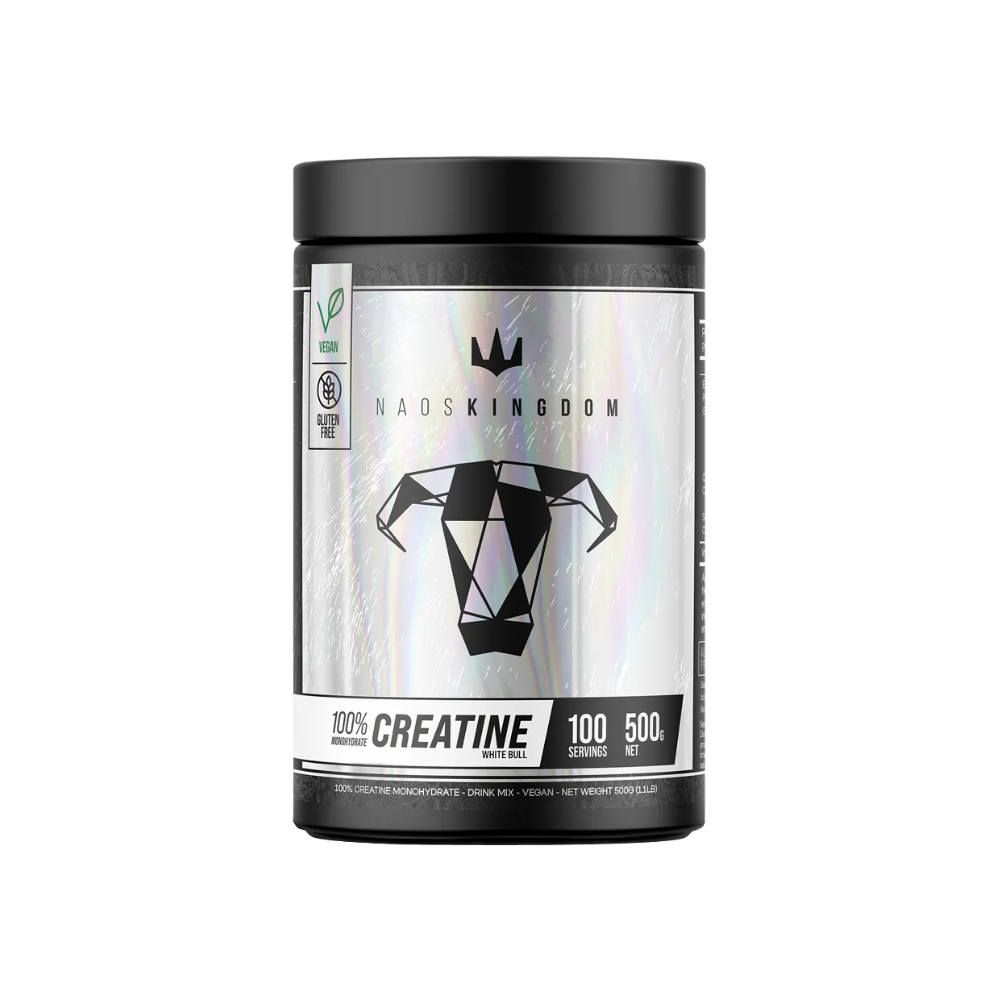 Envase de White Bull Creatina 500 g Naos Kingdom, creatina monohidratada sin sabor.