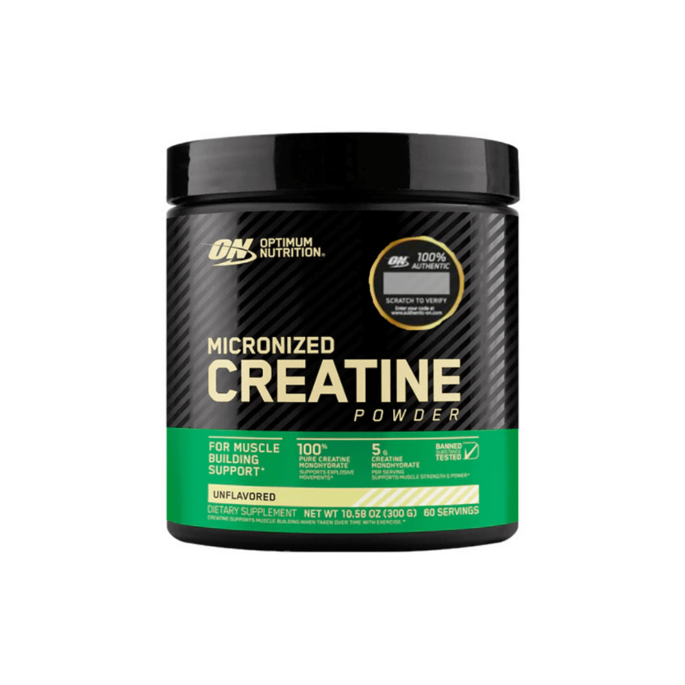 Polvo de creatina Optimum Nutrition de 300 g, suplemento en polvo para mejorar el rendimiento deportivo y la fuerza muscular.