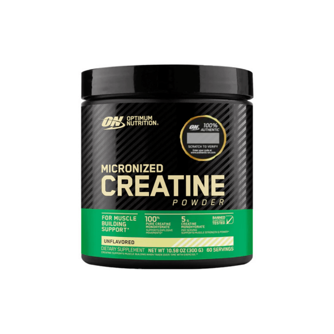 Polvo de creatina Optimum Nutrition de 300 g, suplemento en polvo para mejorar el rendimiento deportivo y la fuerza muscular.