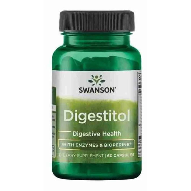 Frasco de Digestitol Enzimas Digestivas de Swanson con 60 cápsulas.
