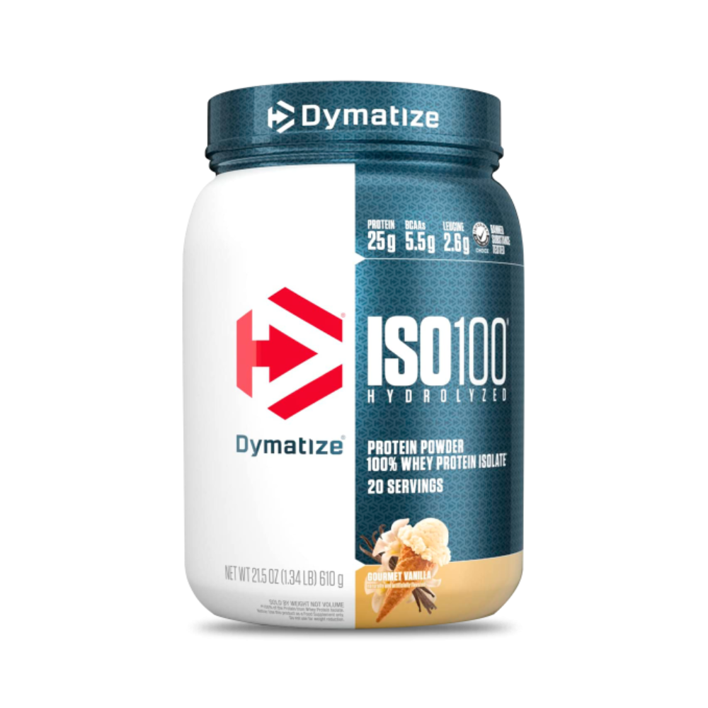 Proteínas hidrolizadas ISO 100 de Dymatize en envase de 1.4 lb, polvo para aumentar masa muscular y recuperación.