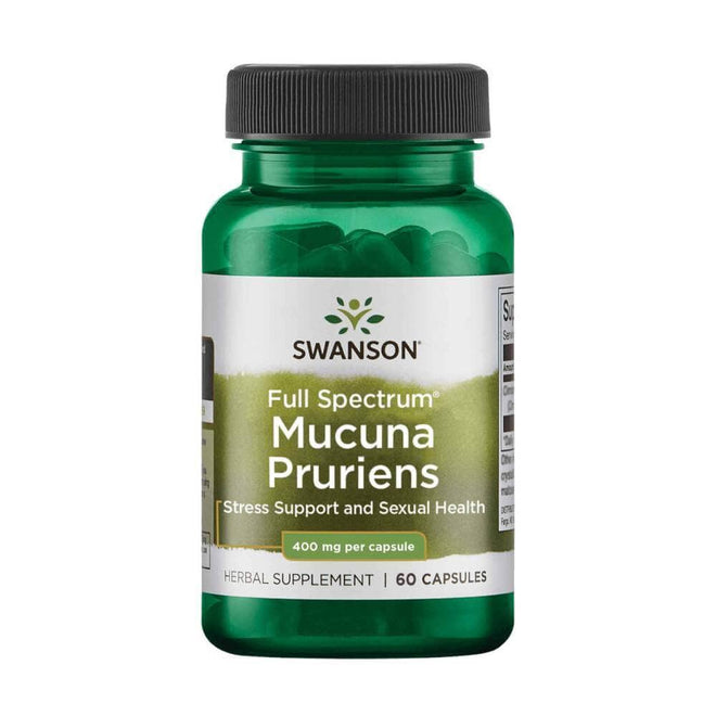 Frasco de Mucuna Pruriens de espectro completo de Swanson, 60 cápsulas de 400 mg.