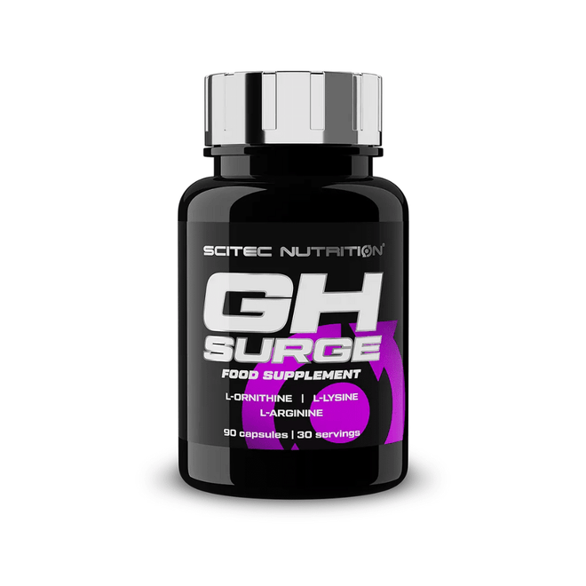 Aminoácidos Gh-Surge de Scitec Nutrition, cápsulas de arginina, ornitina y lisina, en envase de 90 cápsulas.