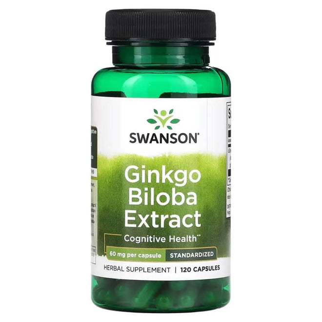 Cápsulas de extracto de Ginkgo Biloba 60 mg de Swanson, suplemento de vitaminas y salud en envase con 120 cápsulas