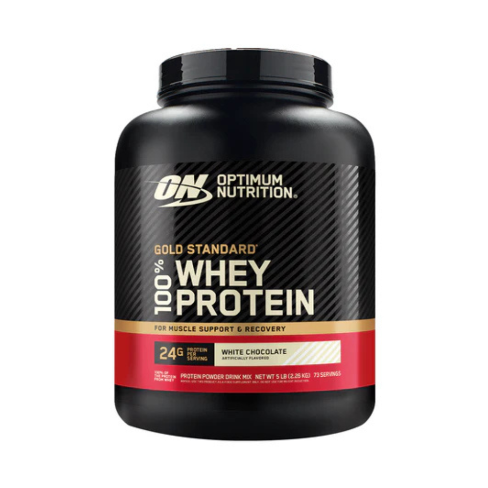 Gold Standard 100% Whey de Optimum Nutrition, envase de 5 lb sabor White Chocolate