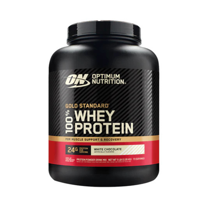 Gold Standard 100% Whey de Optimum Nutrition, envase de 5 lb sabor White Chocolate
