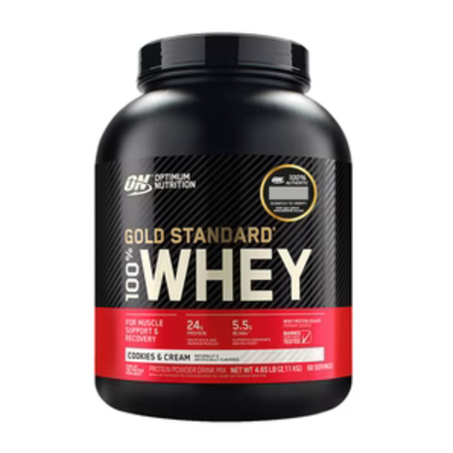 Gold Standard 100% Whey de Optimum Nutrition, envase de 5 lb sabor Cookies and Cream