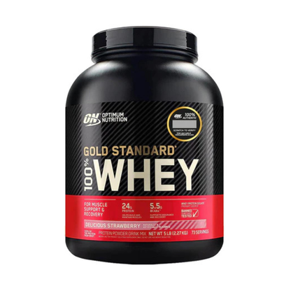 Gold Standard 100% Whey de Optimum Nutrition, envase de 5 lb sabor Strawberry