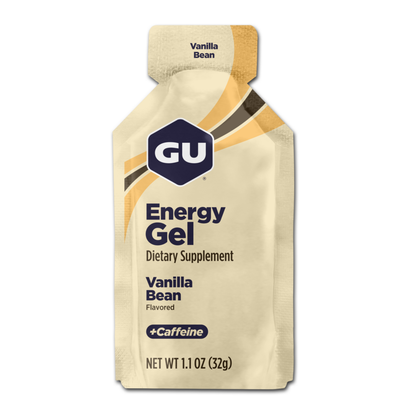 Gel energético con cafeína GU en caja de 24 unidades, snack para endurance y rendimiento deportivo.