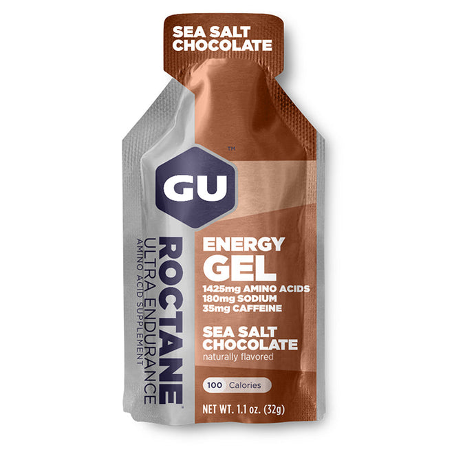 Gel energético GU Roctane con cafeína en caja de 12 unidades, snacks y endurance para deportistas.