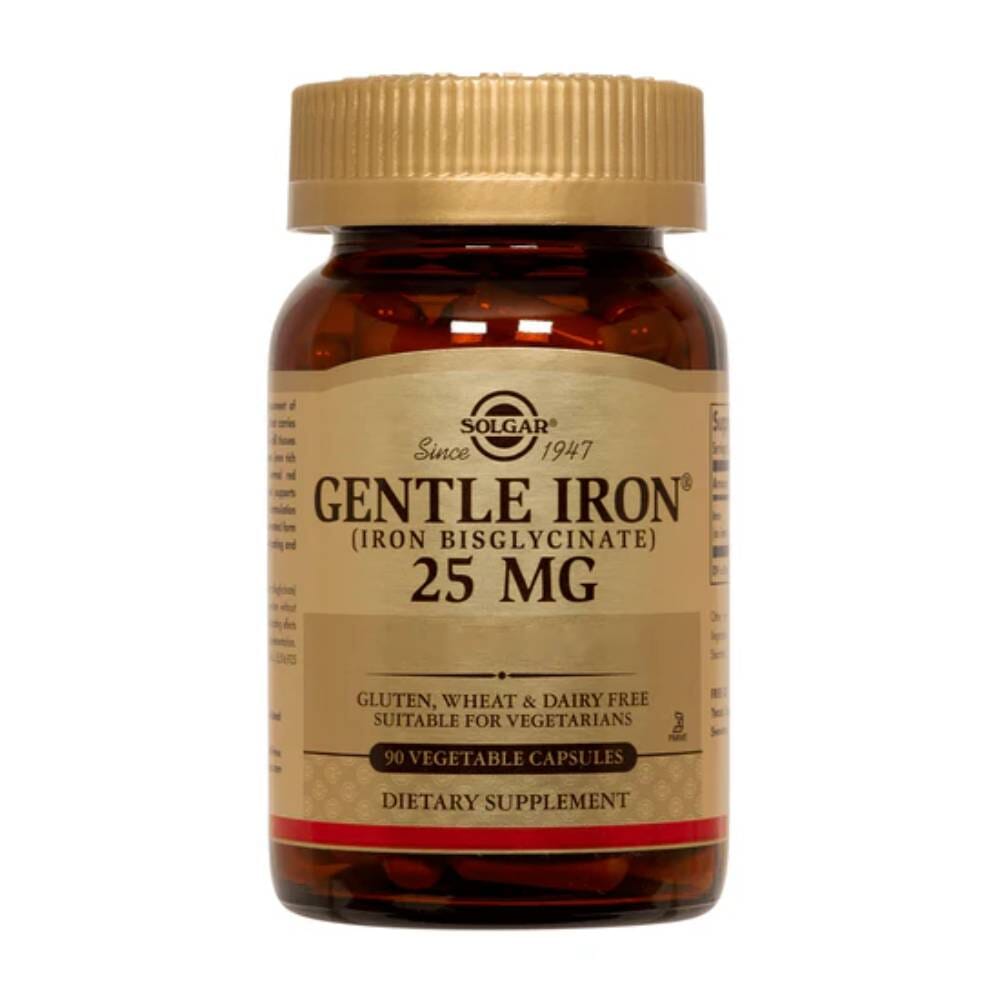 Frasco Solgar Gentle Iron 25 mg 90 cápsulas, mejor tolerado