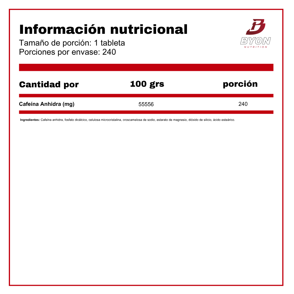 Envase de cafeína Mutant 200 mg con 240 tabletas, suplemento estimulante para energía y concentración.