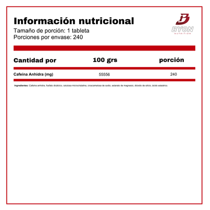 Envase de cafeína Mutant 200 mg con 240 tabletas, suplemento estimulante para energía y concentración.