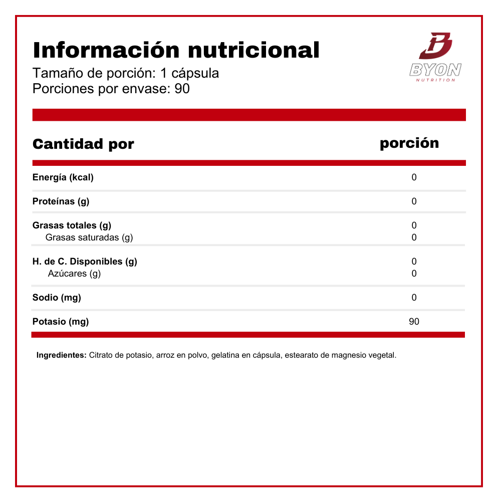 Tabla nutricional de Citrato de potasio 275 mg en cápsulas de Nature's Truth, vitaminas y salud.