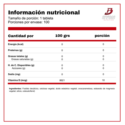 Información nutricional de vitamina D3 400 UI en tabletas de Nature's Truth, suplemento para la salud ósea y general.