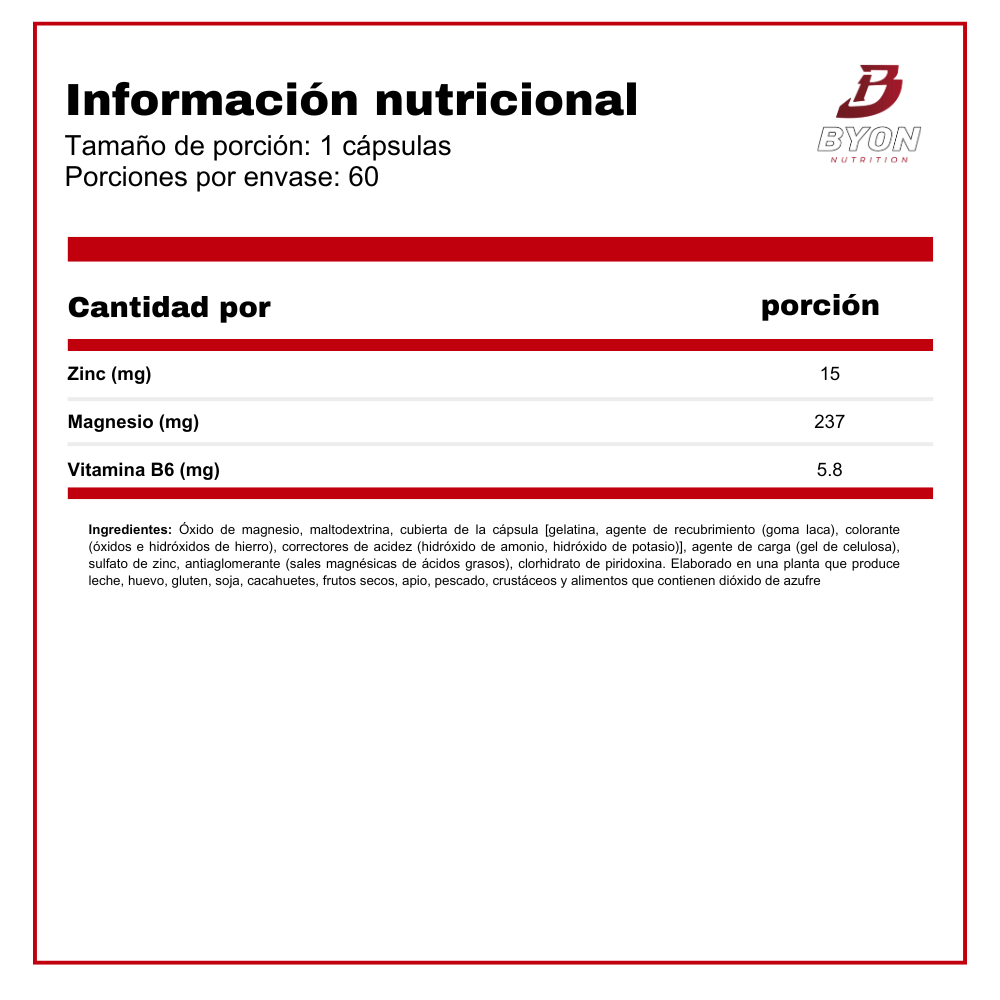 Información nutricional del ZMB6 ZMA de Scitec Nutrition en cápsulas para vitaminas y salud