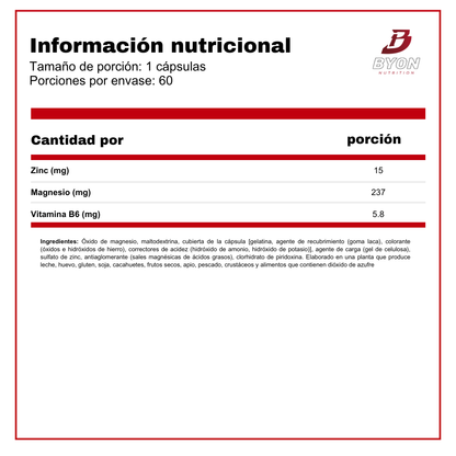 Información nutricional del ZMB6 ZMA de Scitec Nutrition en cápsulas para vitaminas y salud