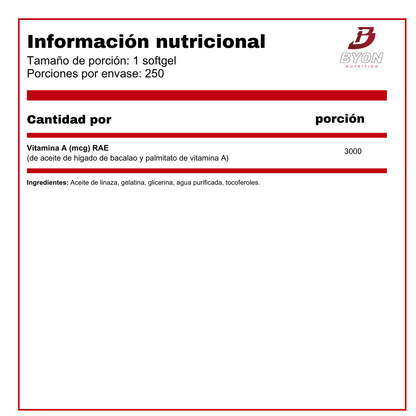 Vitamina A 10.000 ui 250 sofgels - Byon Nutrition