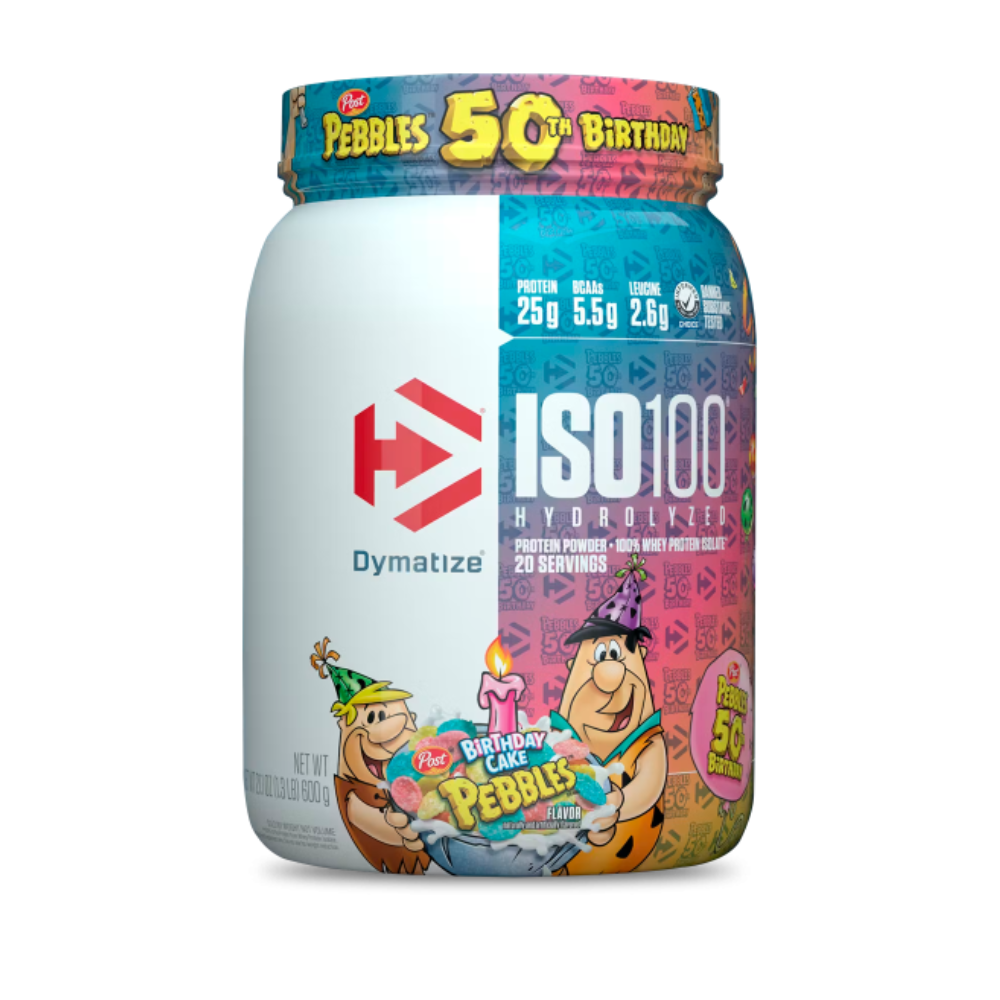 Proteínas ISO 100 Dymatize sabor Pastel de Cumpleaños en envase de 1.4 lb, polvo hidrolizado para recuperación muscular