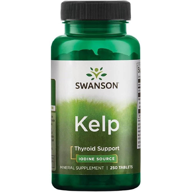 Suplemento de alga kelp con 225mcg de yodo en 250 tabletas de vitaminas y salud Swanson.