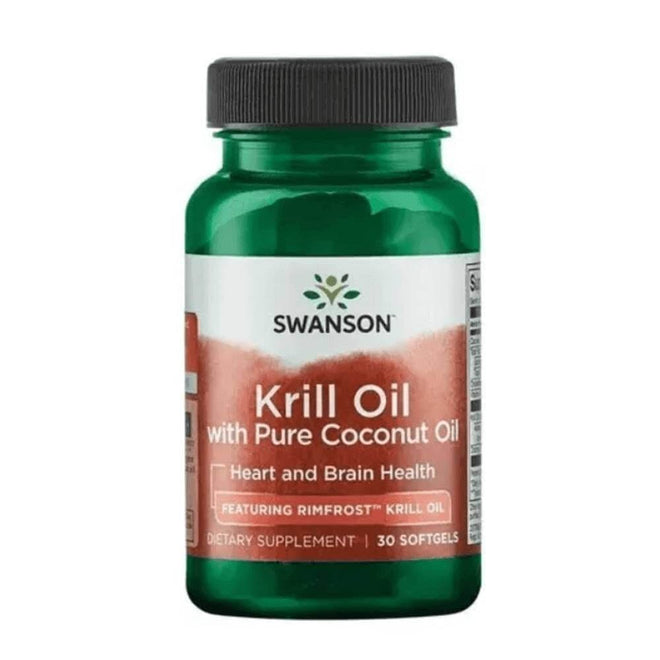 Suplemento de aceite de krill con aceite de coco puro, 500 mg, 30 cápsulas blandas, vitaminas y salud de Swanson.