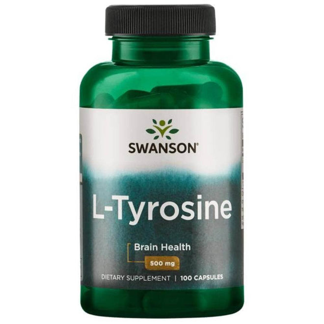 Cajas de L-Tirosina de Swanson con 100 cápsulas, 500 mg por cápsula.