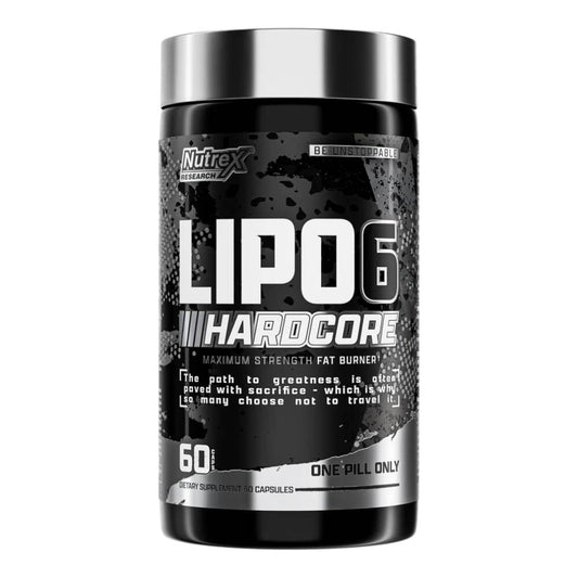 Frasco Lipo-6 Black Hardcore Nutrex 60 cápsulas; termogénico para energía y definición.