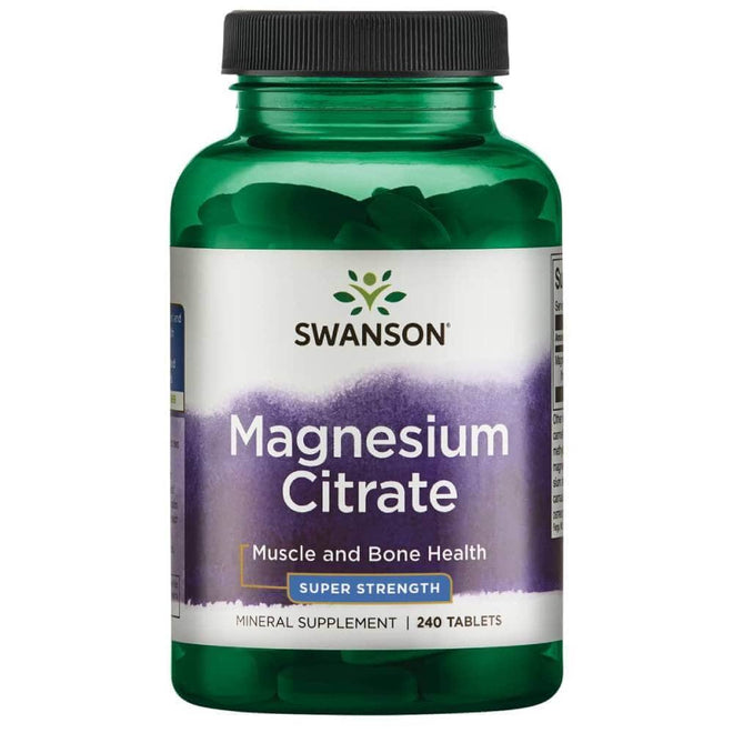 Tabletas de Magnesio Citrato de 112.5 mg de la marca Swanson, en envase con 240 tabletas, para salud y bienestar.